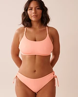 CORAL PINK Ribbed Side Tie Cheeky Bikini Bottom