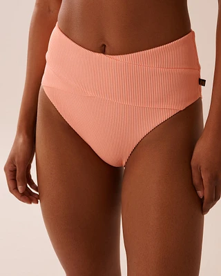 CORAL PINK Ribbed High Waist Bikini Bottom