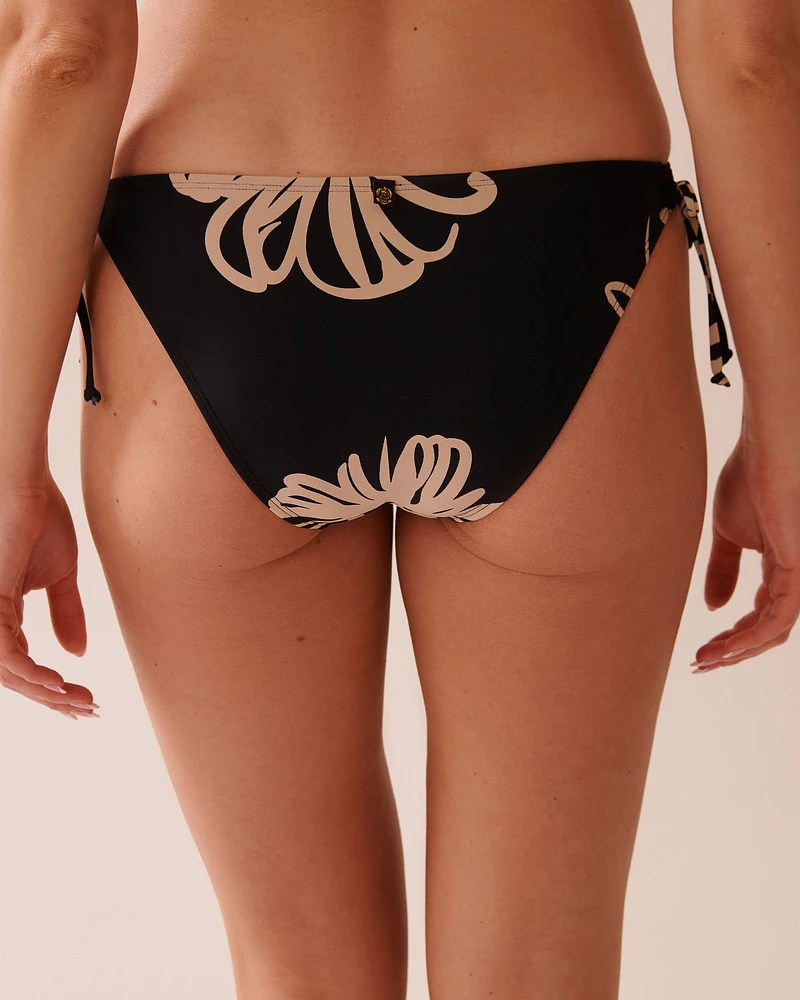 BLACK HIBISCUS Side Tie Brazilian Bikini Bottom