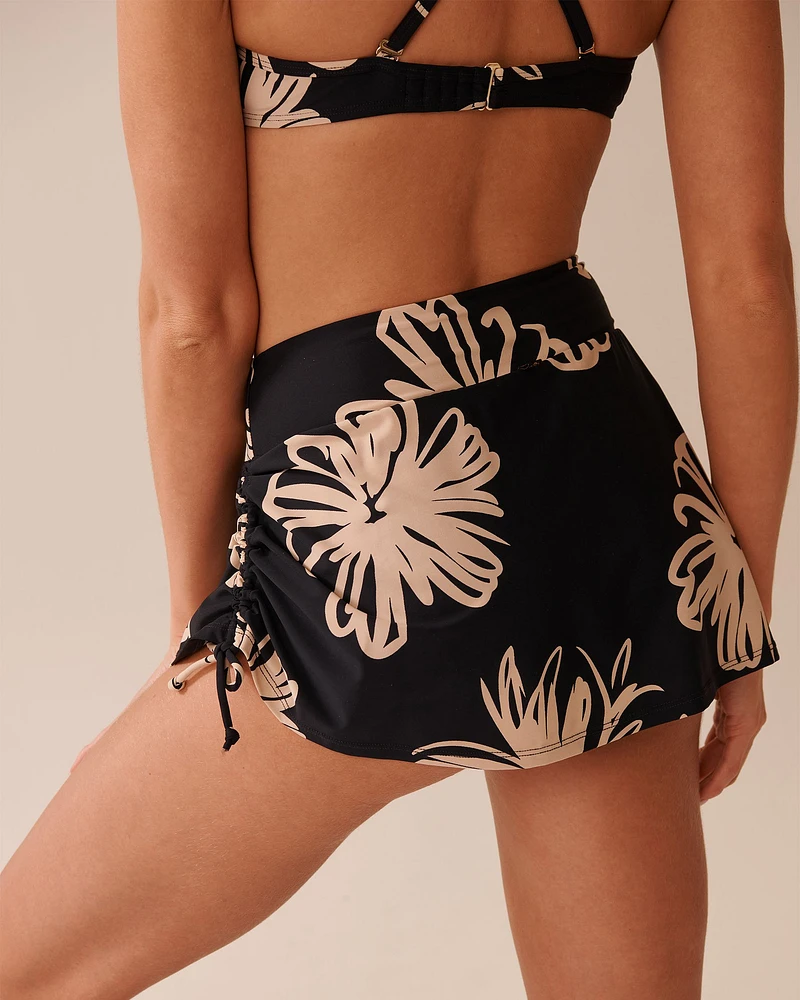 Bas de bikini jupe taille haute BLACK HIBISCUS