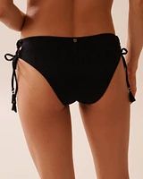 SOLID Textured Side Tie Cheeky Bikini Bottom
