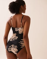 BLACK HIBISCUS Square Neck One-piece Swimsuit