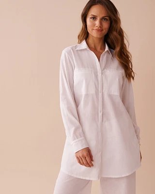 Chemise longue en coton et lin