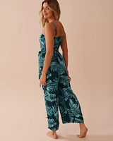 Tropical Leaf Print Wide-leg Jumpsuit