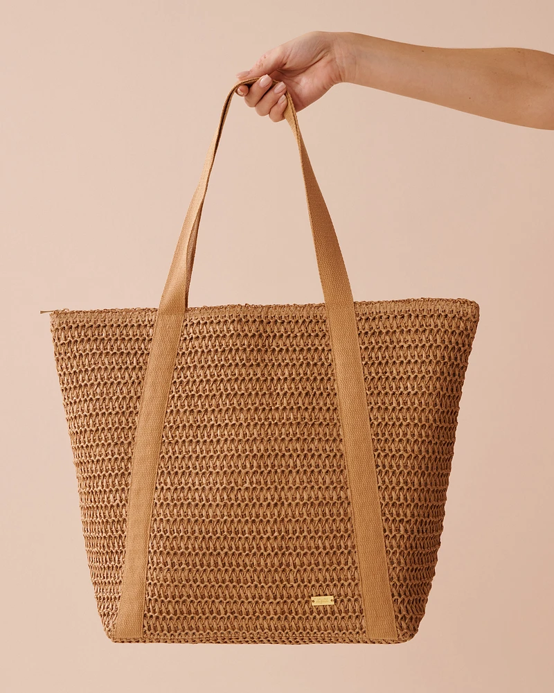 Straw Bag with Twill Handles