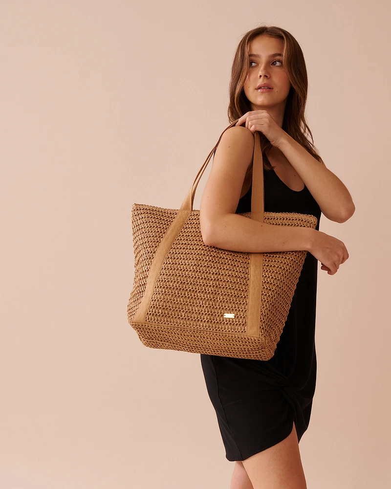 Straw Bag with Twill Handles