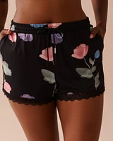 Recycled Fibers Tulip Print Lace Trim Shorts