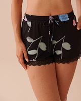 Recycled Fibers Tulip Print Lace Trim Shorts