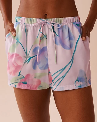 Short en satin imprimé jardin lavande