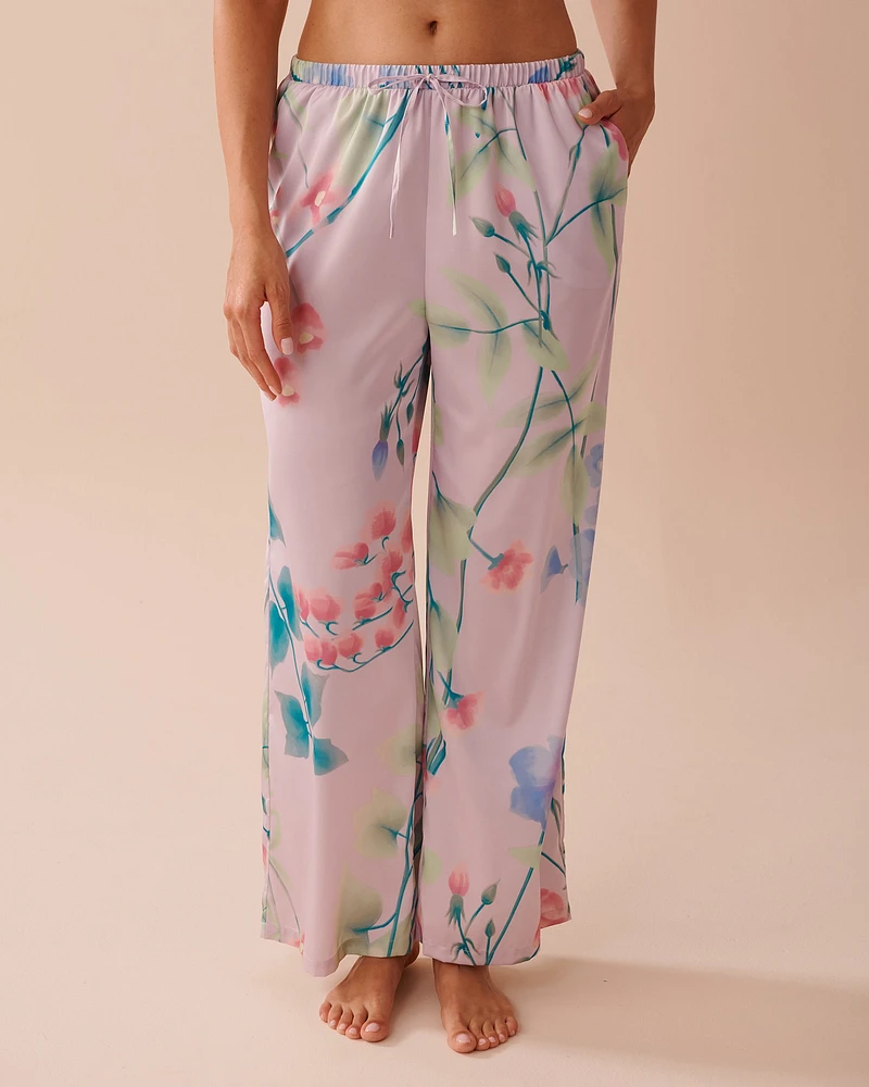 Lavender Garden Print Satin Pants