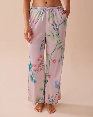 Lavender Garden Print Satin Pants