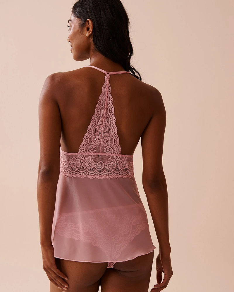 Ensemble 2 pièces en dentelle florale et résille