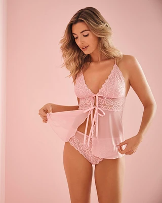 Ensemble 2 pièces en dentelle florale et résille