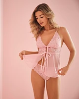 Ensemble 2 pièces en dentelle florale et résille