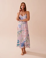 Lavender Garden Print Long Satin Nightie