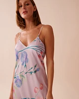 Lavender Garden Print Long Satin Nightie