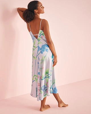 Lavender Garden Print Long Satin Nightie