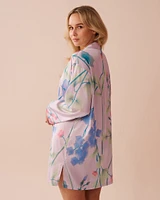 Lavender Garden Print Long Sleeve Satin Sleepshirt