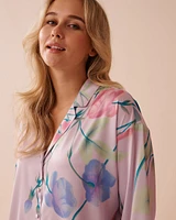 Chemise de nuit manches longues en satin à imprimé floral