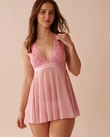 Floral Lace and Mesh Plunge Babydoll