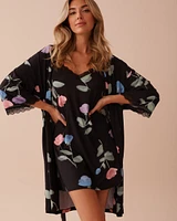 Recycled Fibers Tulip Print Lace Trim Kimono