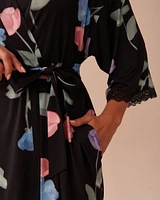 Recycled Fibers Tulip Print Lace Trim Kimono