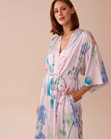 Lavender Garden Print Long Satin Kimono