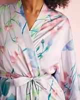 Lavender Garden Print Long Satin Kimono