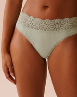Lace Trim Ribbed Thong Panty