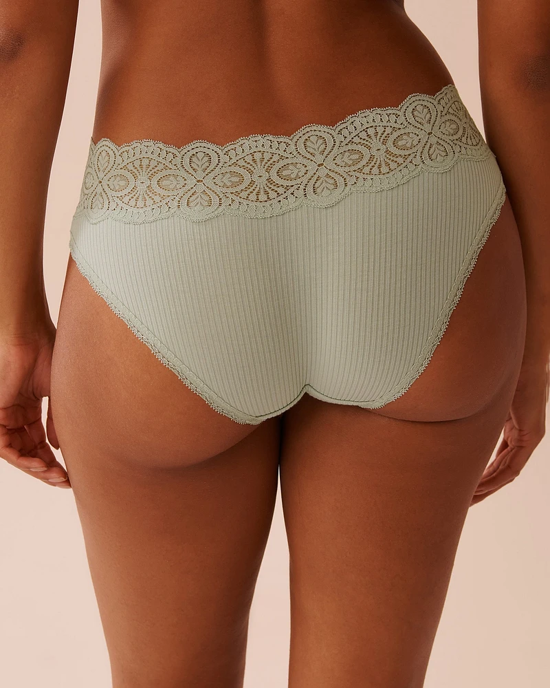 Lace Trim Ribbed Bikini Panty