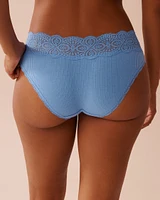 Culotte bikini côtelée bordure de dentelle