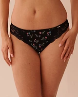 Lace Detail Printed Mesh Thong Panty