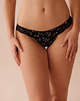 Culotte bikini résille imprimée et détail de dentelle