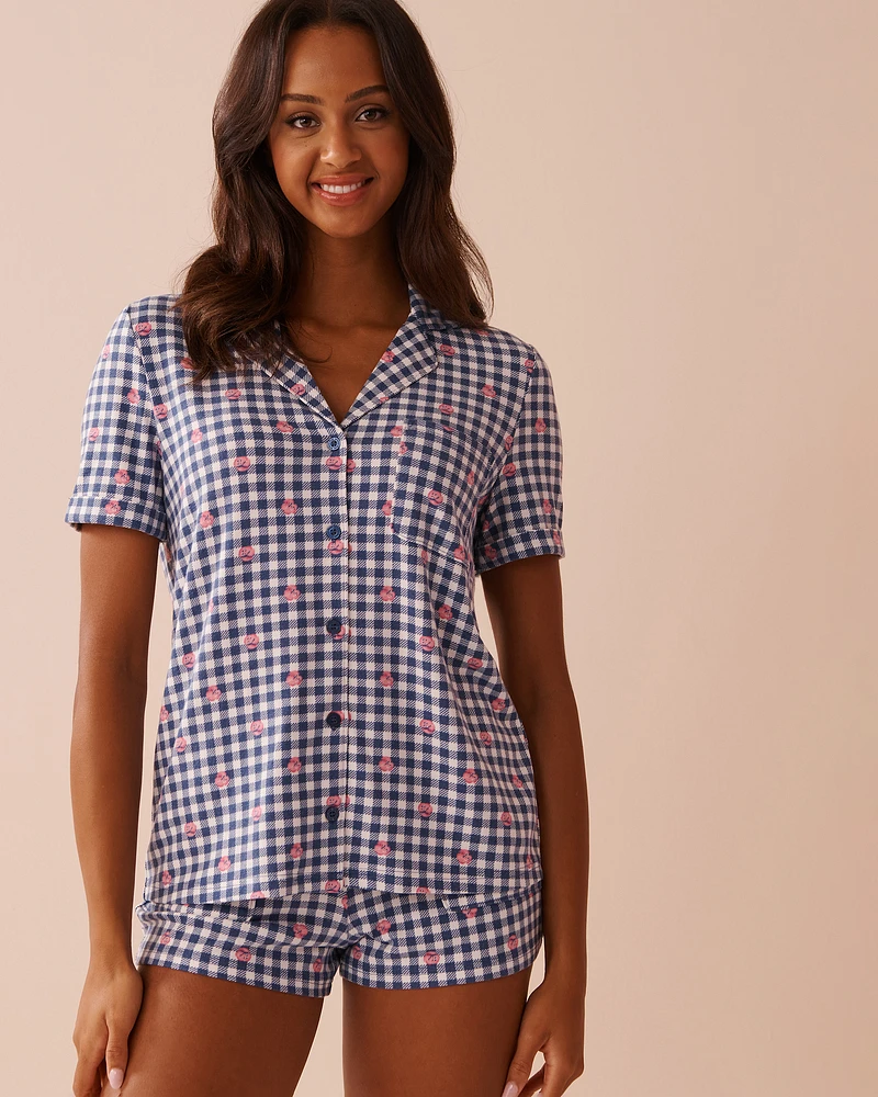 Gingham Print Recycled Fibers Button-down Shirt