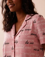 Heart and Letter Print Recycled Fibers Button-down Shirt