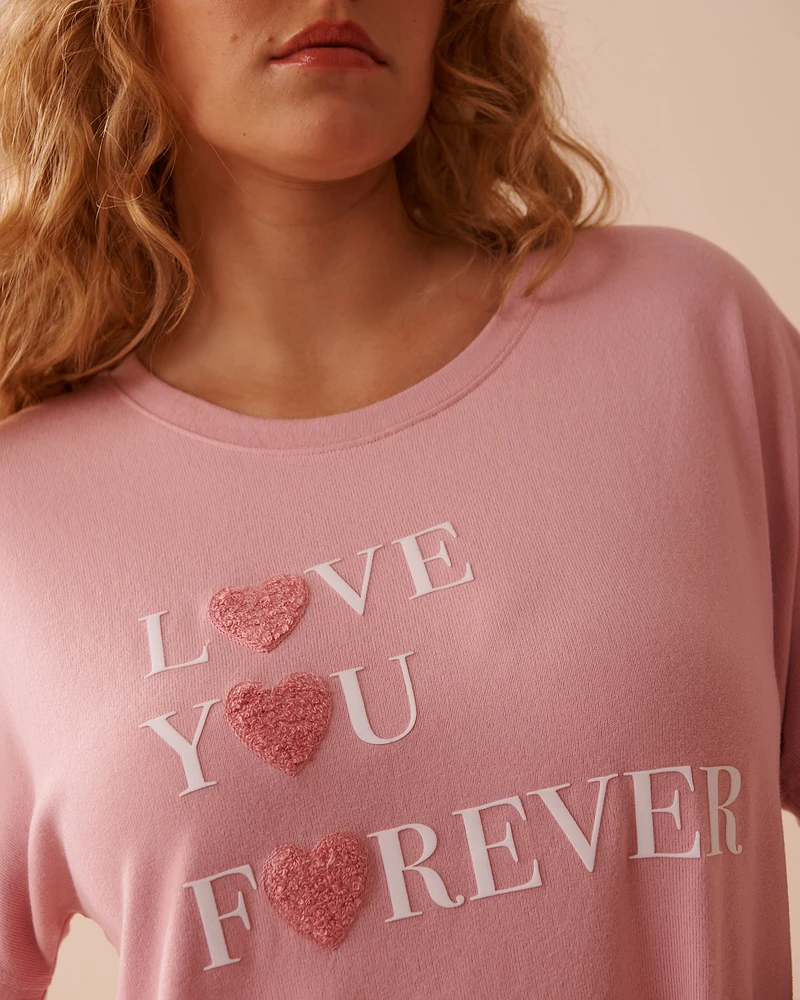 Heart and Letter Print Recycled Fibers Crew Neck T-shirt