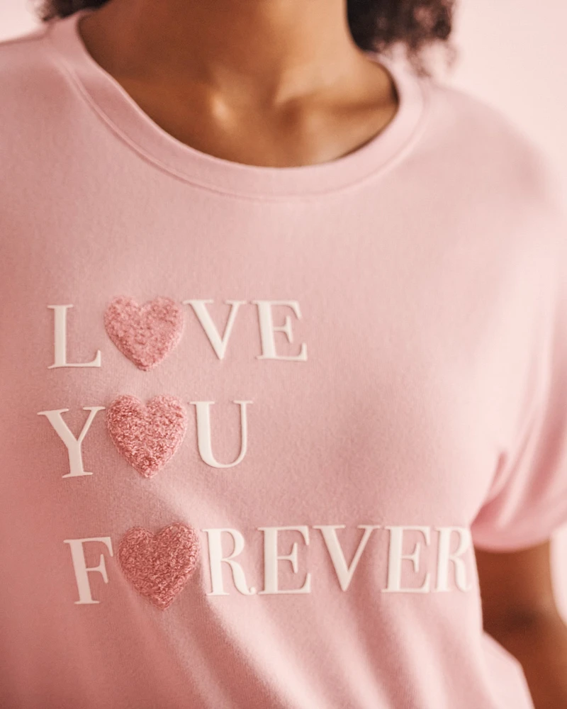 Heart and Letter Print Recycled Fibers Crew Neck T-shirt