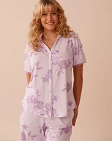 Lilac Rose Print Super Soft Button-down Shirt