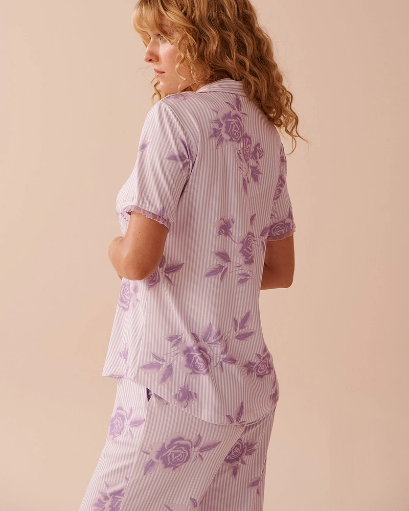 Lilac Rose Print Super Soft Button-down Shirt