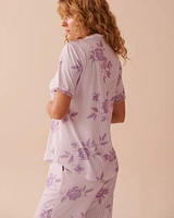 Lilac Rose Print Super Soft Button-down Shirt