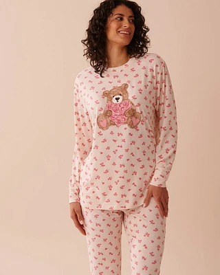 Teddy Bear and Rose Print Super Soft Long Sleeve Shirt