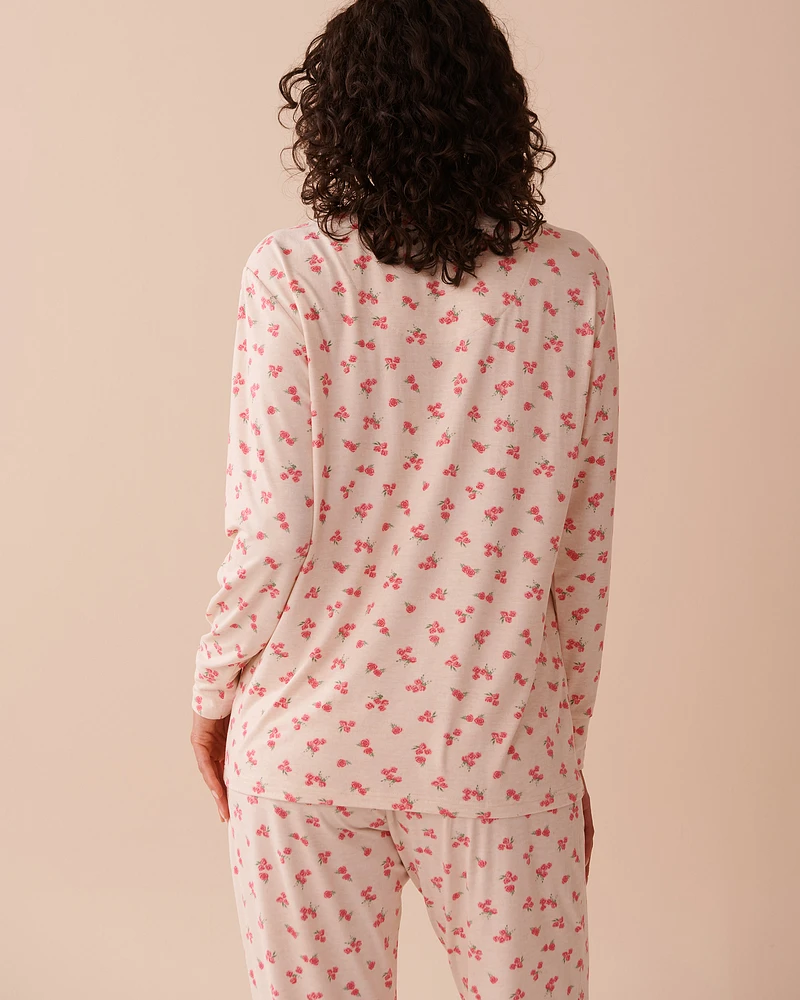 Teddy Bear and Rose Print Super Soft Long Sleeve Shirt