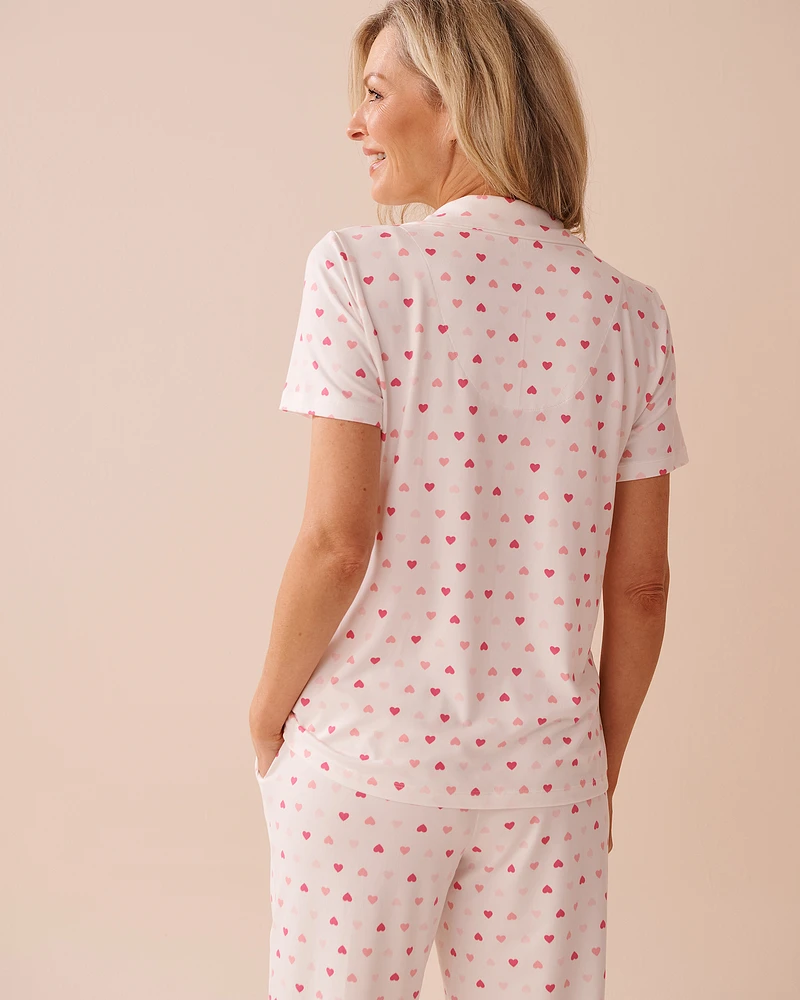 Heart Print Super Soft Button-down Shirt