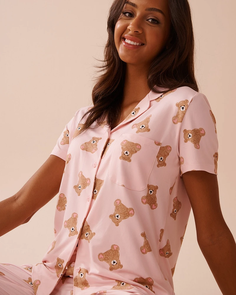 Teddy Bear Print Super Soft Button-down Shirt