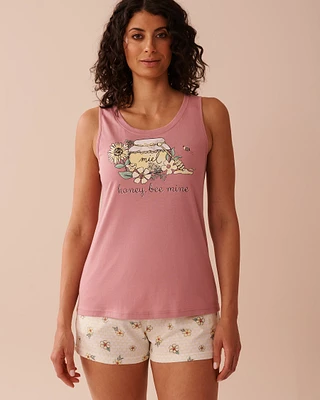 Camisole col dégagé en coton à imprimé abeille