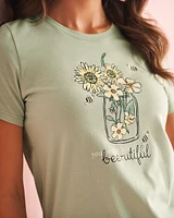 T-shirt col rond en coton à imprimé abeille
