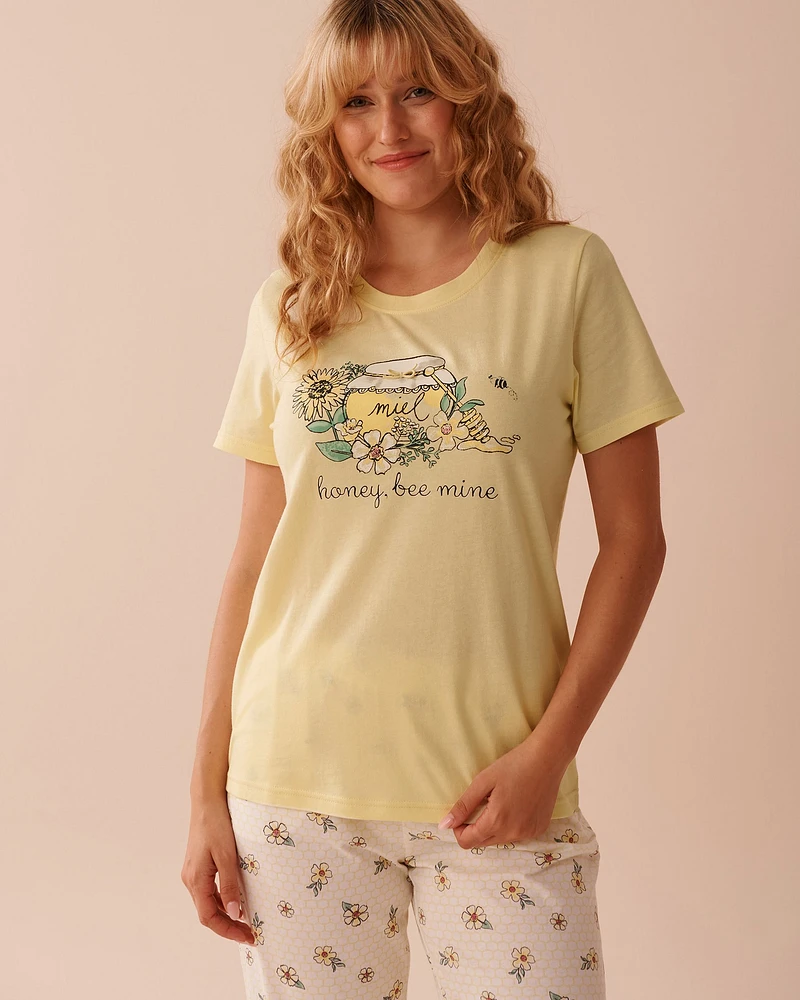 Bee Print Cotton Crew Neck T-shirt