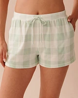 Green Plaid Cotton Pajama Shorts