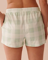 Green Plaid Cotton Pajama Shorts