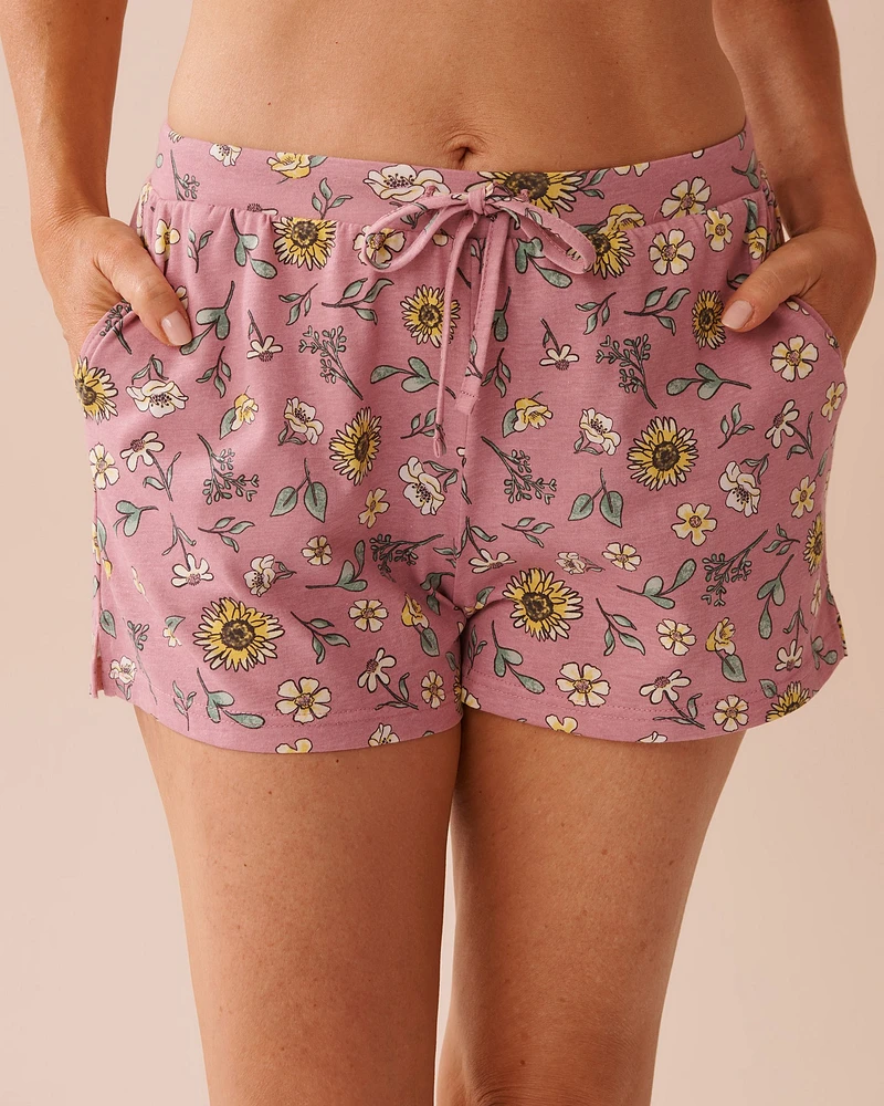 Sunflower Print Cotton Pajama Shorts